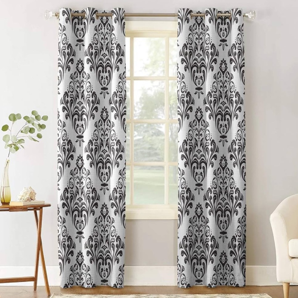 2 packages of Baroque - black and white paisley design curtains with Grommets